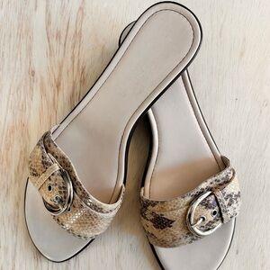 Connie Snake Print Buckle Sandals - Tan and Cream